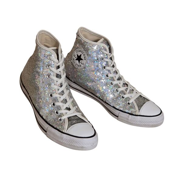 Converse Chuck Taylor All-Star Silver Sequins High-Top Sneakers Womens Size 9.5 - Picture 3 of 10